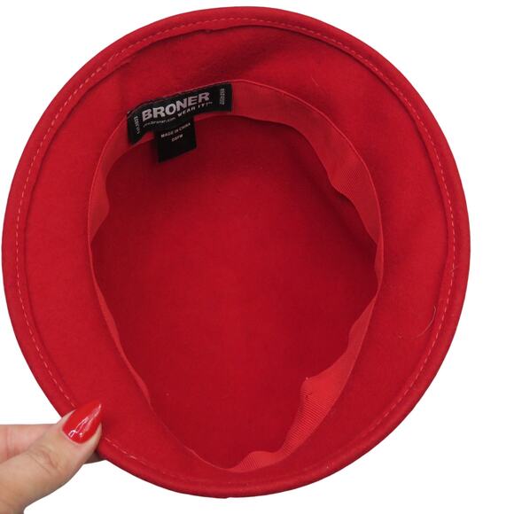 1970s Vintage Broner Vintage Red Bowler Hat Chic Red Wool Hat with Black Button - Picture 6 of 8